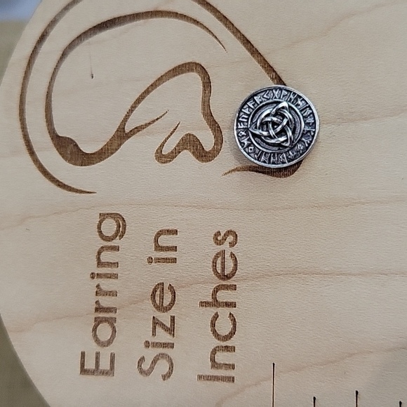 VIKING RUNE MEDALLION STUD EARRINGS - Picture 3 of 7